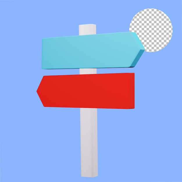 Richting teken blauw en rood 3d-rendering alpha background