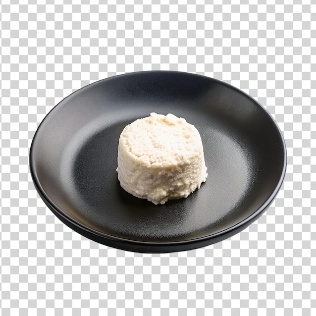 Ricotta cheese on black plate isolated on transparent background