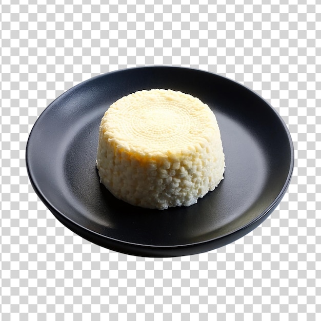 PSD ricotta cheese on black plate isolated on transparent background