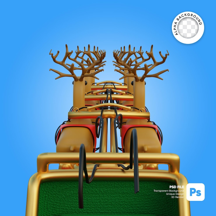 PSD riding santa claus carriage and flying deer 3d object