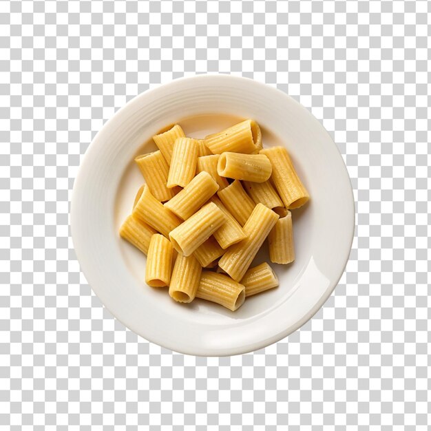 PSD pasta rigatoni in un piatto bianco su sfondo trasparente