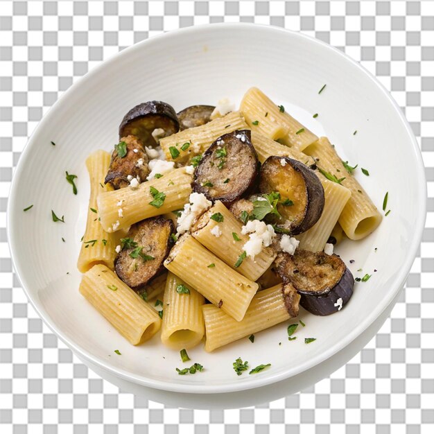 rigatoni with eggplant and ricotta salata isolated on transparent background
