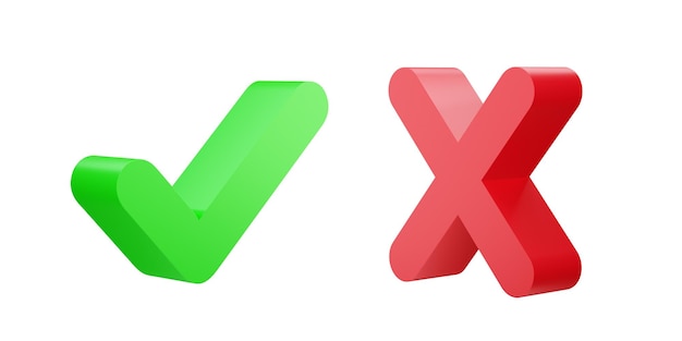 right and wrong icons set 3d rendering transparent isometric element views