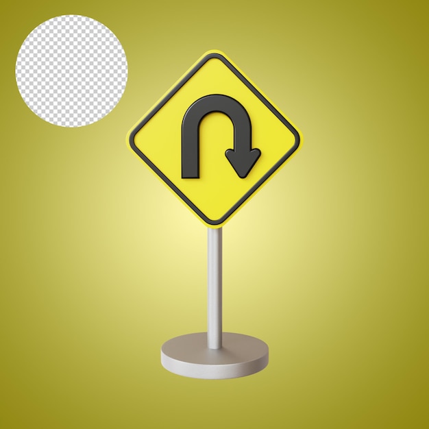 Right hand pin bend road sign traffic 3d rendering