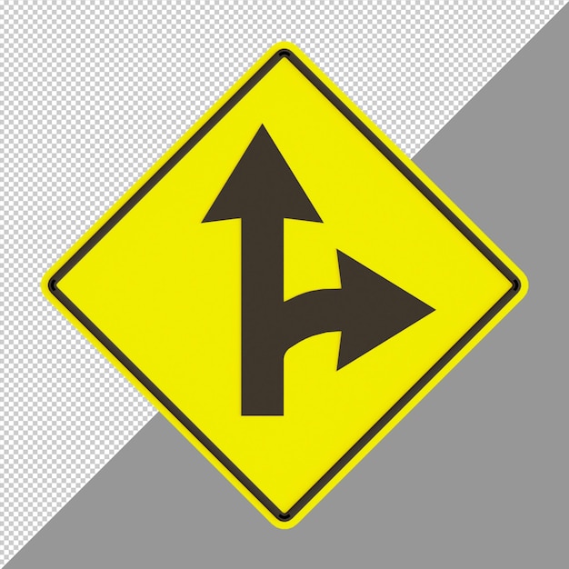 PSD right turn split road sign 3d render illustration
