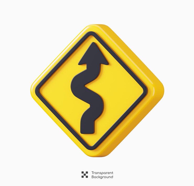 PSD right winding road direction sign isolated traffic mandatory road sign board 3d rendering