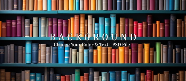 PSD rijen van verschillende kleurrijke boeken liggen op de planken in de moderne stedelijke boekwinkel