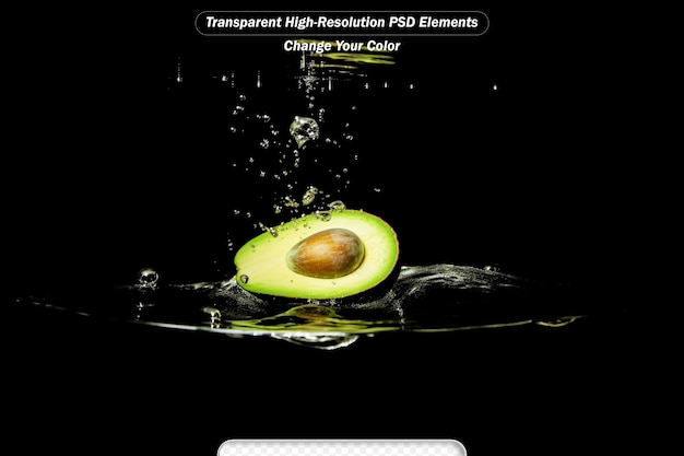 PSD rijke avocado-helften en waterspruitjes op zwarte achtergrond