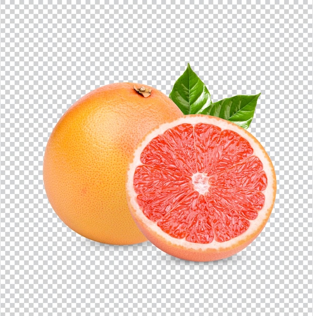 Rijpe grapefruit met geïsoleerde bladeren Premium PSD