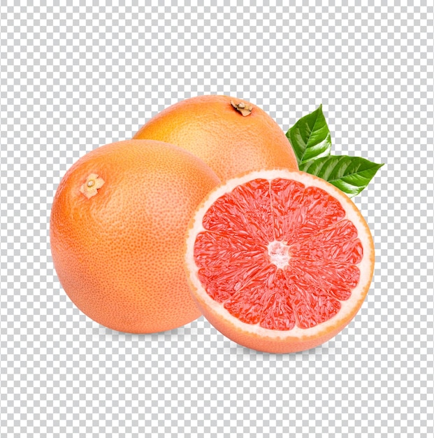 Rijpe grapefruit met geïsoleerde bladeren premium psd