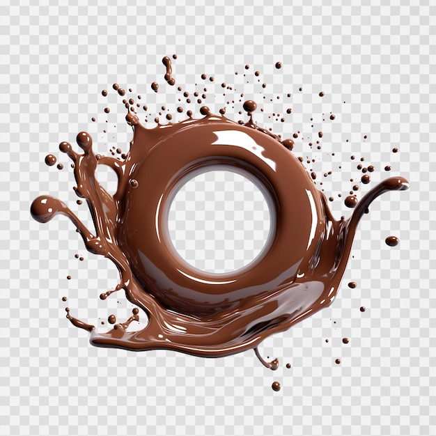 Ring of chocolate splashes spluttering brown on transparent background