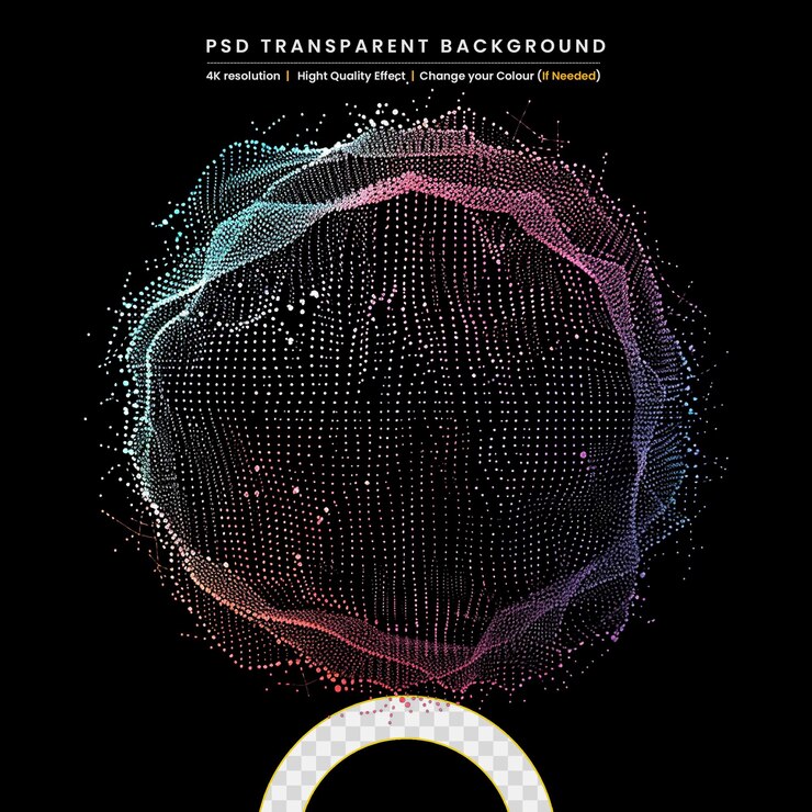 PSD ring of glowing points on black on transparent background