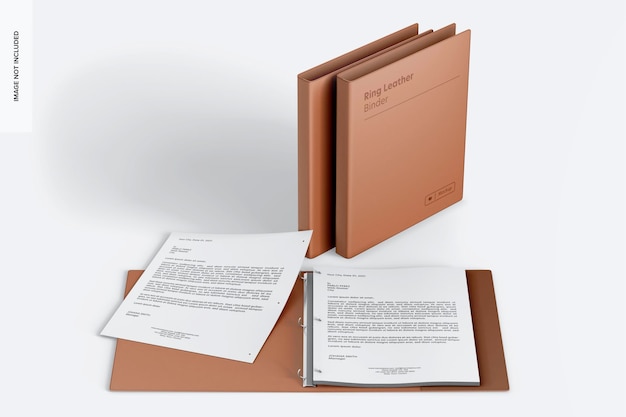 ring leather binders mockup, perspective