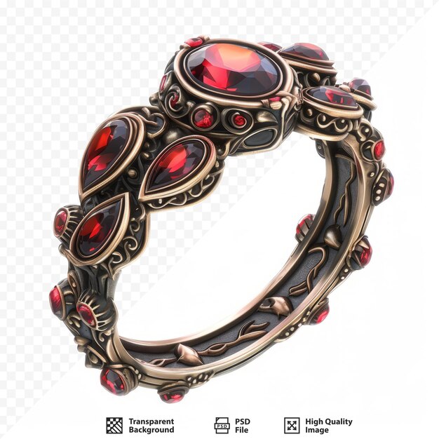 Ring with red stones isolated on the white