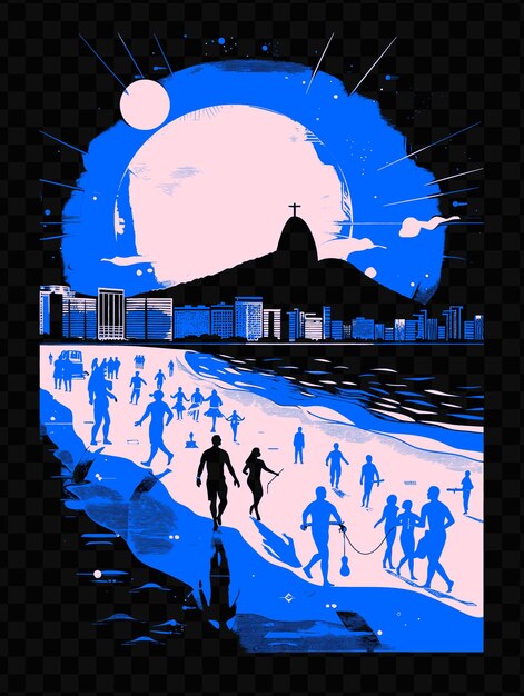 PSD rio de janeiro with beach street scene and copacabana ipanem psd vector tshirt tattoo ink scape art