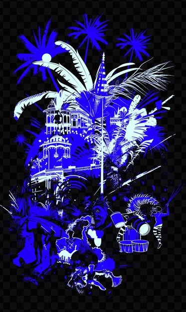 Rio de janeiro with carnival street scene and samba dancers psd vector tshirt tattoo ink scape art