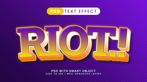 Riot 3d text effect editable text style with purple background
