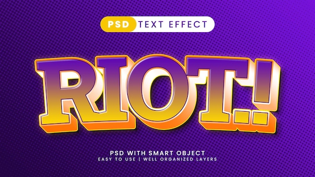 Riot 3d text effect editable text style with purple background