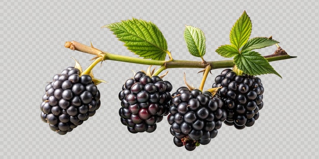 PSD ripe blackberries on a branch with fresh green leaves