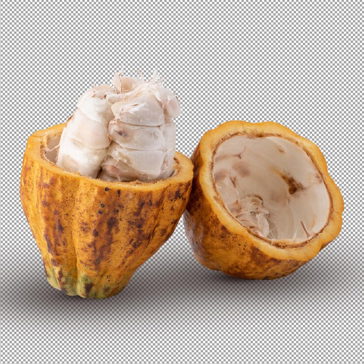 PSD ripe cocoa fruits isolated on white background