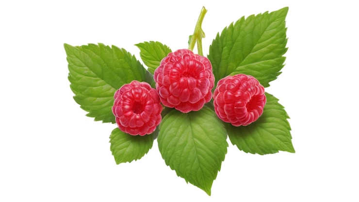 PSD ripe fresh organic natural juicy raspberries fruit isolated on transparent background