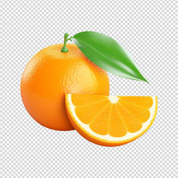 Ripe juicy orange and orange slice isolated on transparent background