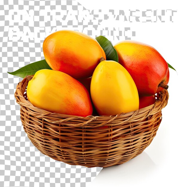 PSD ripe mango fruit in basket isolated on transparent background