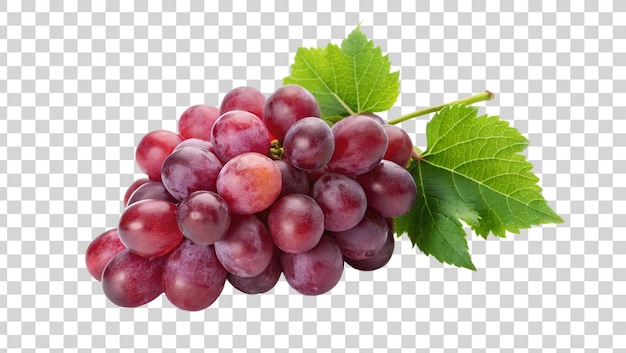 PSD ripe red grapes with leaves isolated on transparent background