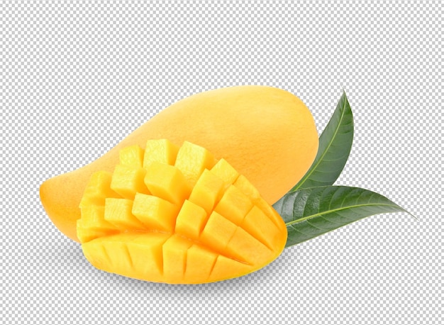 PSD ripe yellow mango on white background