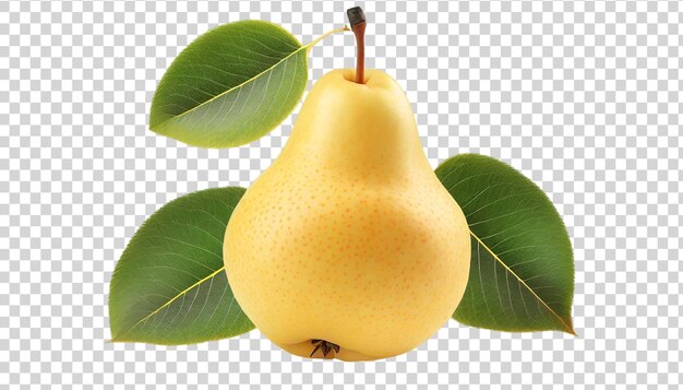 PSD ripe yellow pears with green leaves isolated on transparent background