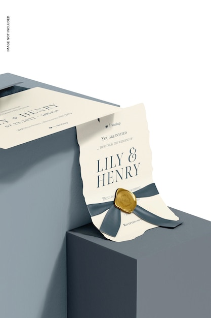 Ripped Wedding Card Invitation Mockup Side View