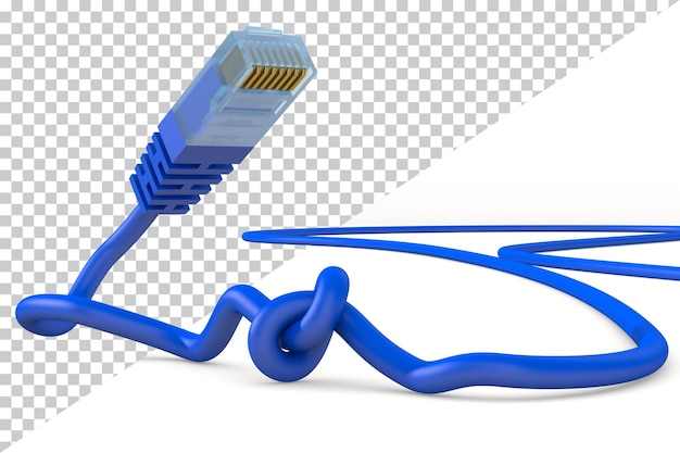 RJ45 netwerkconnector in een knoop op witte achtergrond geïsoleerde 3D-illustratie