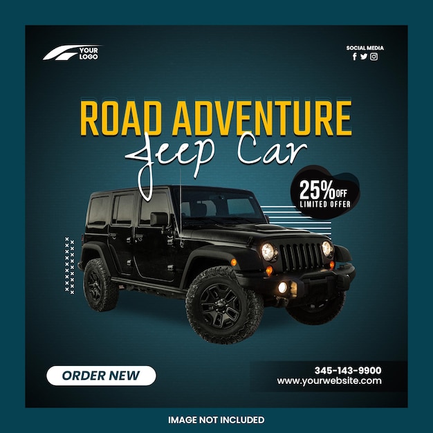 Шаблон флаера в социальных сетях о дорожном приключении Jeep Car