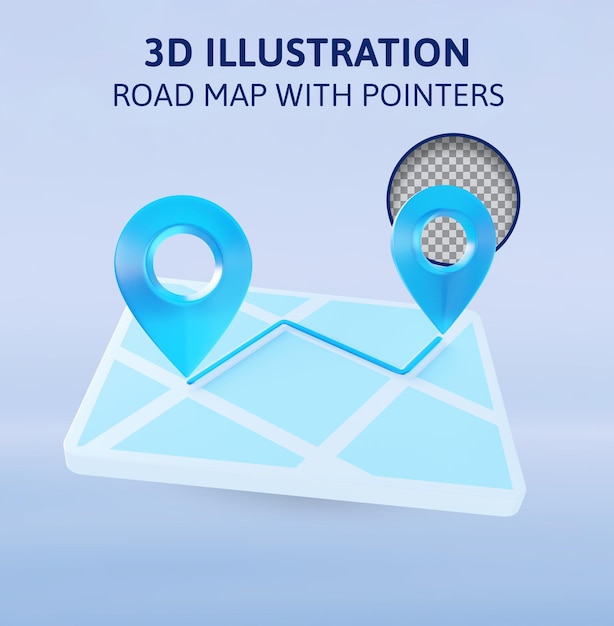 PSD mappa stradale con puntatori 3d rendering illustrazione