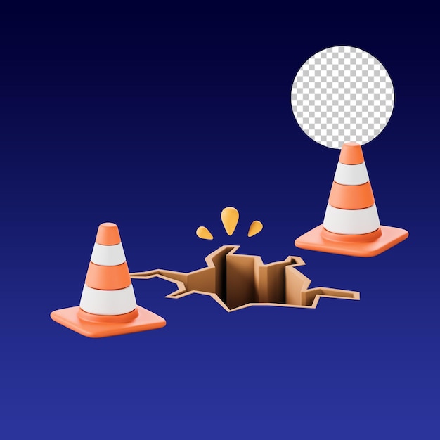 3D-иллюстрация предупреждения о пробоинах на дороге