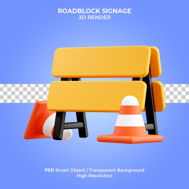 PSD roadblock signage 3d render illustration isolated premium psd