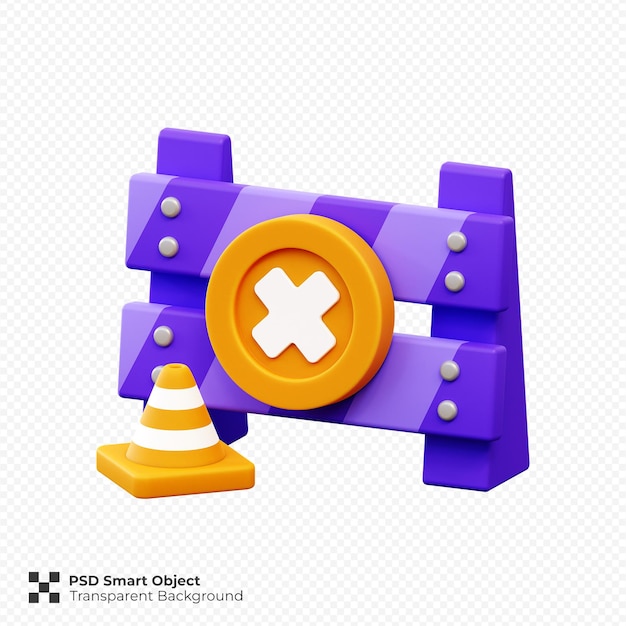 PSD roadblock с значком traffic cone 3d render иллюстрация изолированный премиум psd