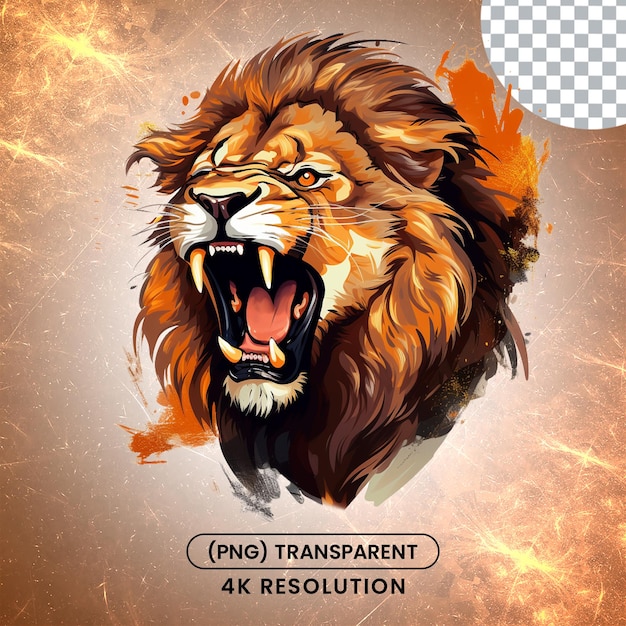 PSD roaring lion angry face illustration on transparent background