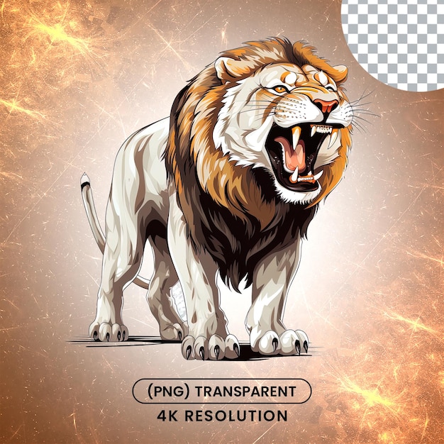 Roaring lion angry face illustration on transparent background