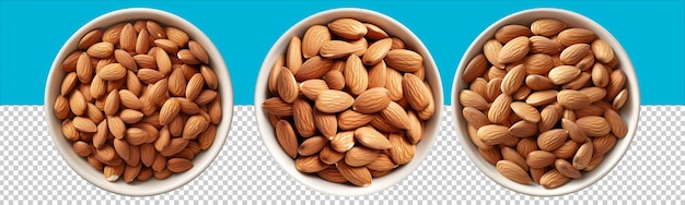 Roasted almond nut in bowl top view with transparent background Generative AI Technology