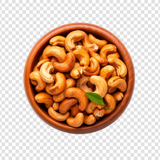 PSD roasted cashew nut in a bowl isolated on a transparent background