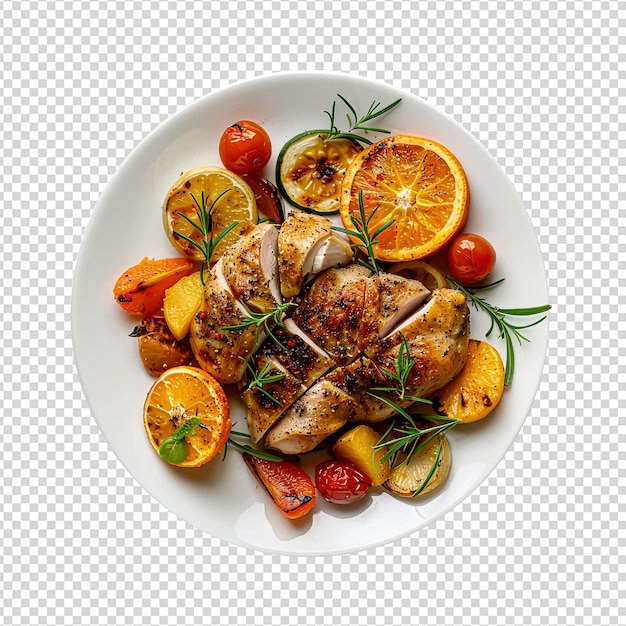 PSD roasted chicken and vegetables isolated on transparent background