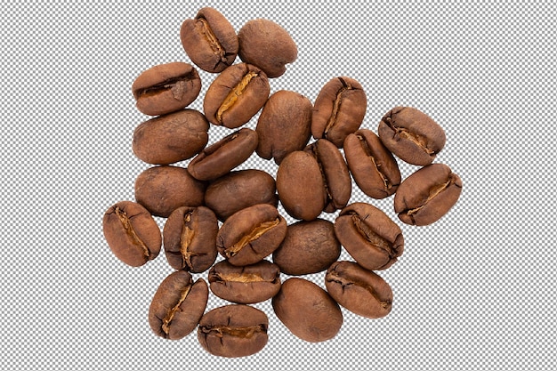 Roasted coffee beans isolated on a transparent background