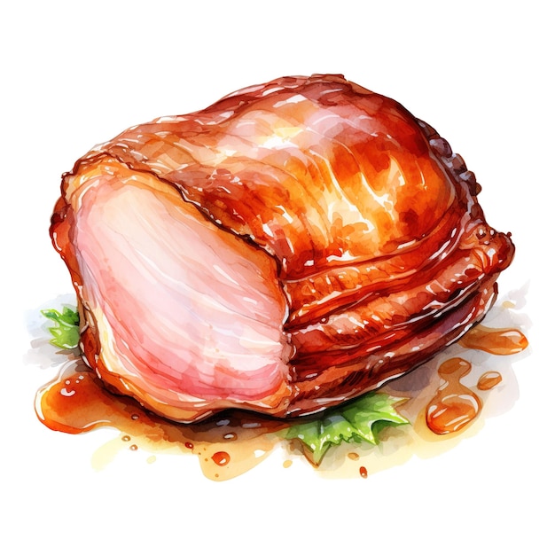 PSD roasted ham foods illustration watercolor style ai generated