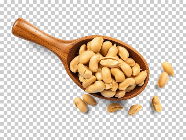 Roasted peanuts in the wooden spoon isolated on transparent background png psd