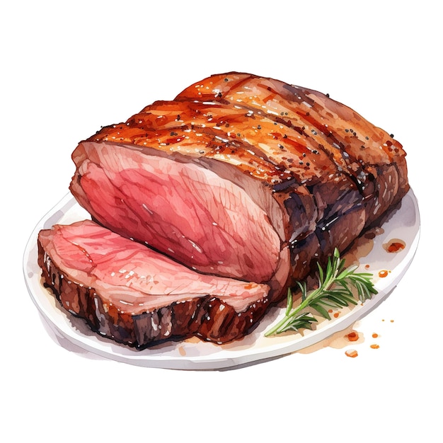 PSD roasted prime rib foods illustration watercolor style ai generated