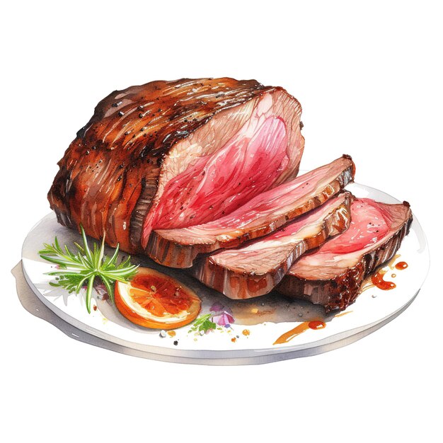 Roasted prime rib foods illustration watercolor style ai generated