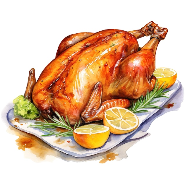 PSD roasted turkey foods illustration watercolor style ai generated