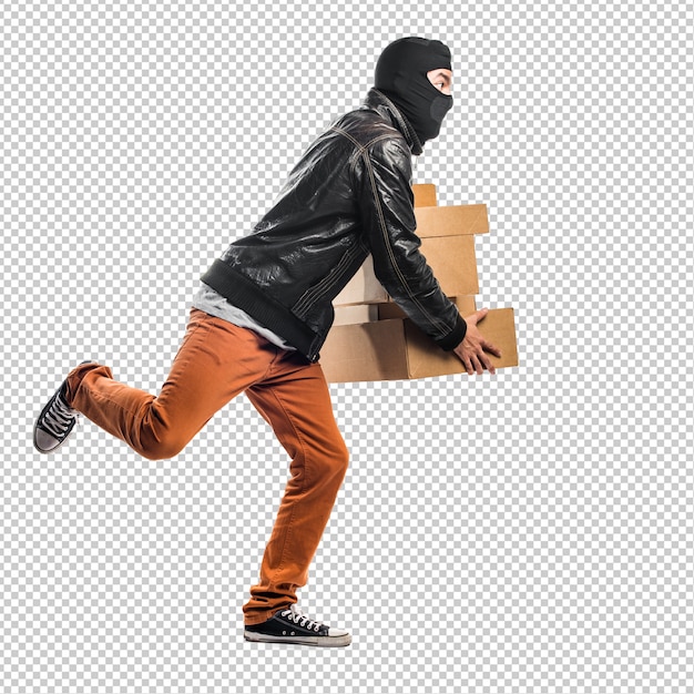 PSD robber holding boxes