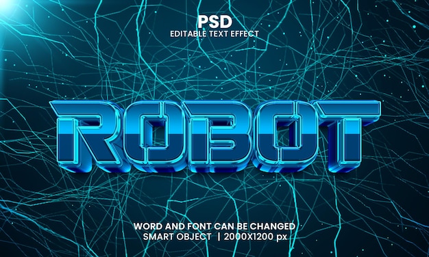Robot 3d bewerkbaar teksteffect premium psd met achtergrond